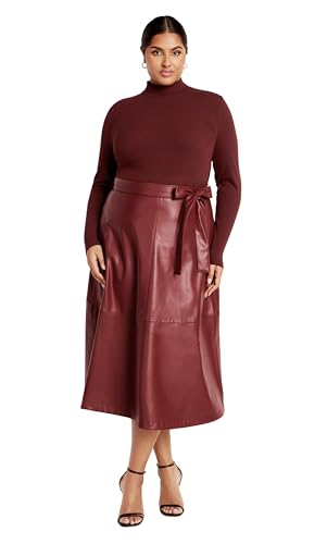 City Chic Women's Plus Size Dress-Lola Mixed Media, Bordeaux, 26