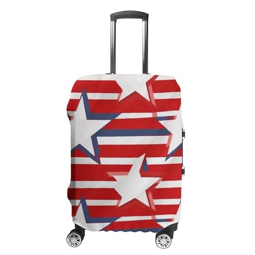 Red White Star Stripe Flag Elastic Luggage Cover Suitcase Protector for 19-32 Inch Suitcases | Universal Stretchable Travel Bag Cover | Anti-Scratch, Washable with Zipper Closure M