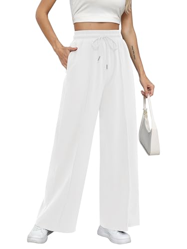 Missufe Women's Elastic High Waist Wide Leg Loose Casual Pants Joggers Workout Lounge Sweatpants with Pockets