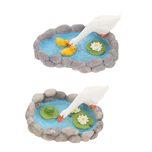 Hoement 2 Piezas Miniatura de Estanque con Figuras de Resina de Flores de y Gansos Decoración Creativa para Jardín Interiores y Exteriores para Diseño de Jardín Miniatura