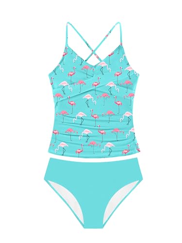 Image of Girls Swimsuit Tankini Criss Cross Ruched 2 Piece Bathing Suit Printed Girl Swimwear for Teens 9-16Y