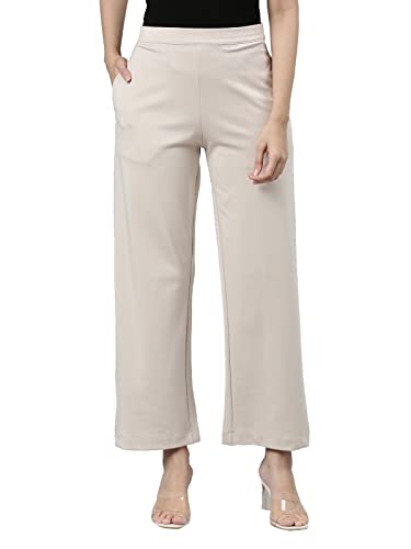 Image of GO COLORS Stretch Rayon Blend Ponte Wide Pants Full Length for Women| Breathable, High Rise