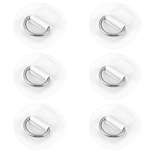 X AUTOHAUX 6pcs 6cm White D Ring Patch PVC Stainless Steel Round Shape D Ring Pad for Surfboard Inflatable Boat Kayak Canoe Deck