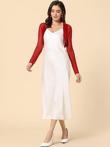 Image of Allegra K Women's Satin Shrug Wedding Open Front Mesh Evening Formal Bolero