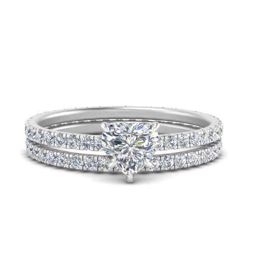 Image of 55Carat Choose Your Gemstone Classic Delicate Diamond CZ Wedding Set sterling silver Heart Shape Wedding Ring Sets Ornaments Surprise for Wife Symbol of Love Clarity Comfortable US Size 4 to 12
