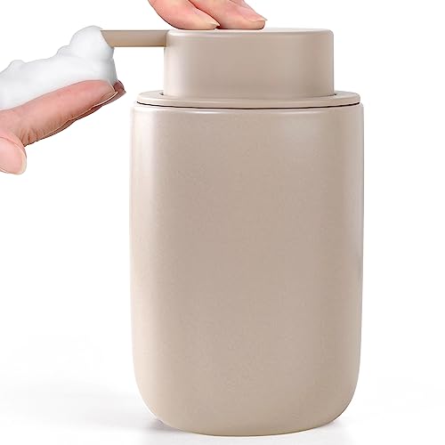 Image of BosilunLife Foam Soap Dispenser - Ceramic Foaming Hand Wash Dispenser for Bathroom Modern Farmhouse Small Soap Dispenser Lotion Hand Pump Dispenser for Kitchen Sink (Khaki, Foam Pump)