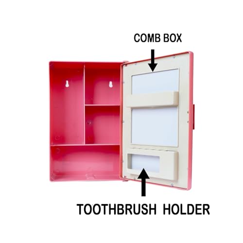 Image of PGen Small Size Mini Wall Mounted Mirror Storage Cabinet Organiser Shelf for Bathroom Kitchen Washbasin Dressing Room (Magenta)