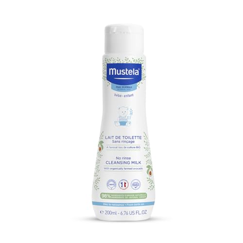 Mustela Leche Higiénica con Aguacate Perseose BIO, Cara, Cuerpo, Cambio de Pañal, Bebés, Niños, Apta para Toda la Familia - Limpia sin Aclarar, 98% Ingredientes de Origen Natural (200ml)