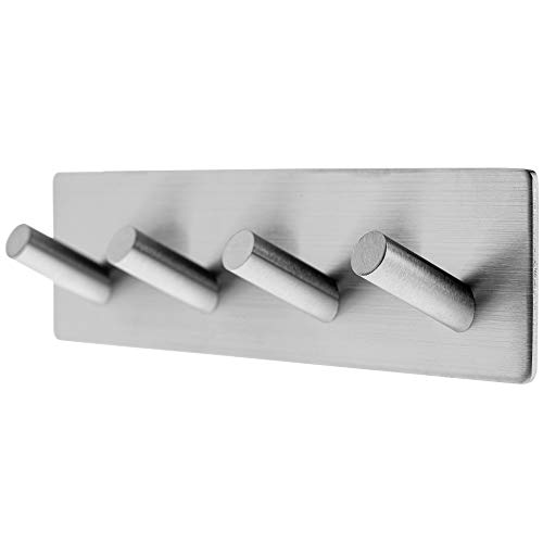 Preisvergleich Produktbild KADAX selbstklebende Haken - 3M, Handtuchhaken aus Edelstahl, starke Bademantelhaken, Kleiderhaken, Wandhaken für Küche, Bad, Handtuch, Küchenhaken, ohne bohren, silber (vierfach / quadratisch)