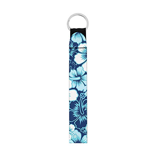 FUIBENG Blue Flower Floral Car Lanyard Key Chain Accessories Wristlet Strap Keyrings to Math Chopsticks Holder Car Keychain Bracele for Women Girls Gift