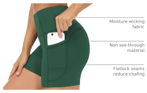 Image of THE GYM PEOPLE High Waist Yoga Shorts for Women's Tummy Control Fitness Athletic Workout Running Shorts with Deep Pockets