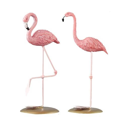 VOSAREA 2 Stück Flamingo Deko Figuren, Flamingo Skulptur, Harz Rosa Flamingo Gartendeko Statue Flamingo Figur Deko für Zuhause, Garten, Auto, Tischdeko Mittelstücke