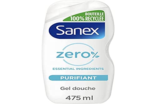 SANEX - Gel de ducha limpiador Zero% – desintoxica la piel – biodegradable y vegano – 475 ml