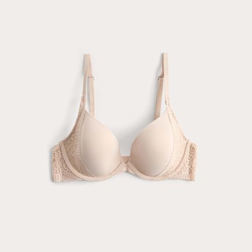 Image of Lace Embroidered Beige Polyamide Womens Body Soft Non Wired Full Cup Bra