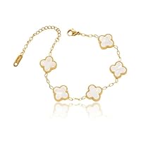 THXFUNAREA Bracciale in Acciaio Inossidabile Placcato Oro con Motivo a Quadrifoglio, Donna, Uomo, Unisex