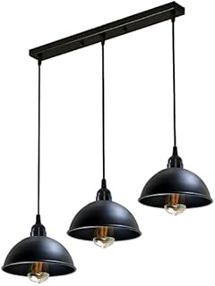 LEDSone Vintage Industrial 3 Head Black Light Shade Retro Style Metal Ceiling Pendant Lamp with 50cm Ceiling Rose for Kitchen Island Living Room Dining Room E27 UK