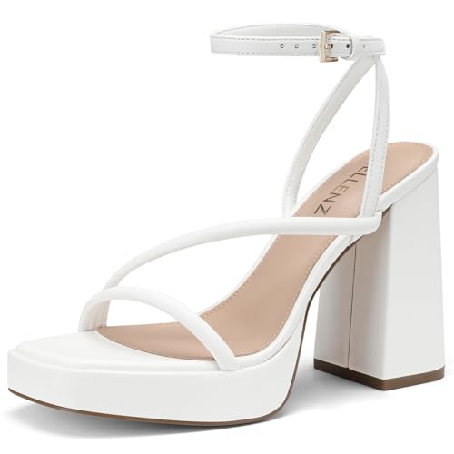 CELLENZ Women Chunky Platform Heels: Dressy Block High Heel Sandals - White Heels Prom Comfortable -...