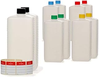 Octopus 10x 1000 ml plastic bottles, HDPE plastic bottles with colorful screw caps, empty bottles with colorful screw caps, square bottles incl. labels