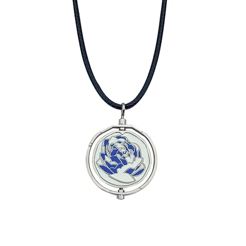 Arcane Blue Rose Necklace, Arcane Cosplay Props, Blue rose Necklace Men's and Women's, Rotatable Arcane Pendant, Double-sided Rotating pendant, Gift for Valentine's Day Or Anniversary (dark blue)