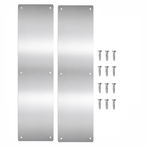 Cangets Door Plates 4 x 16 Aluminum Metal Kick Plate Satin Silver 2 Pcs