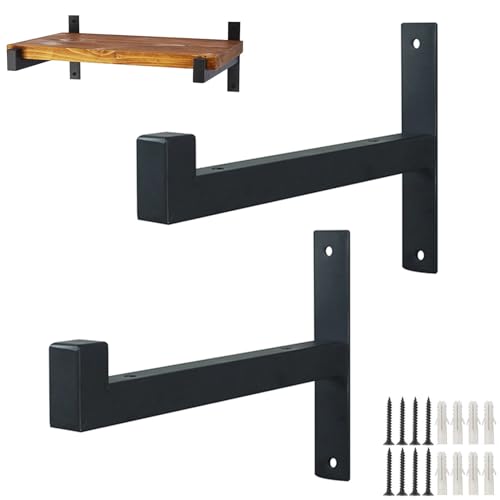 DJCYGG 2 Piezas Soportes para Estantes de Pared,Escuadra para Estanterías Con labio,Soporte para Estanterías Flotante en L,para Decoración Estar,Dormitorio,con Tornillos (25cm,Negro)