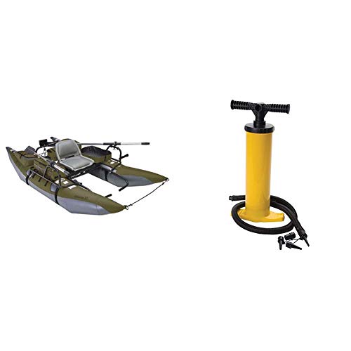 Classic Accessories Colorado XT Inflatable Fishing Pontoon Boat - Sage and Inflatable Boat/Tube Hand Pump