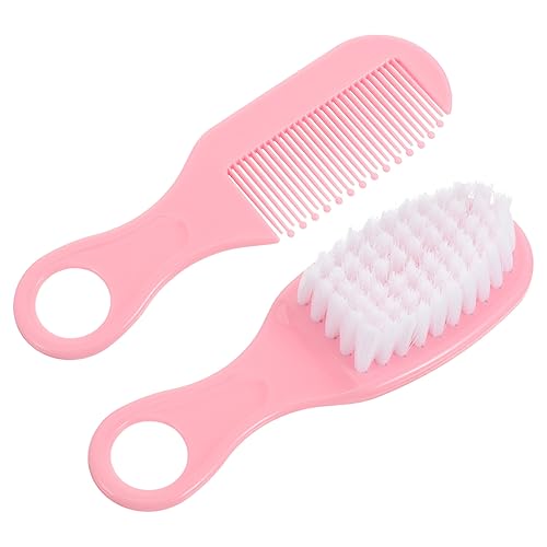 YARNOW 1Set Brush and Comb for Newborns Soft Hair Brush and Gentle Comb Kit Pink for Massage and Hair Care Durable and Static Design