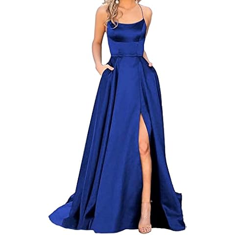 GUKARLEED Royal Blue Prom Dresses with Pockets Spaghetti Straps Ball Gown Formal Dresses for Teens High Slit Evening Dress US 10 Cover