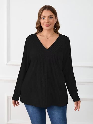 Image of BELAROI Womens Plus Size Sweaters V Neck Fall Tunic Top Pullover Shirts
