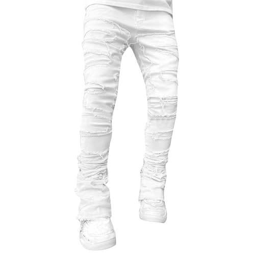 Slim Fit Jeans for Men Skinny Jeans Stretchy Distressed Ripped Stacked Jeans Fashion Designer Urban Denim Jeans Pants