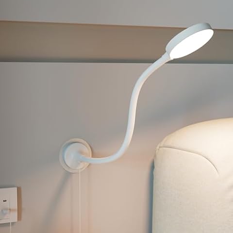 ENUOTEK LED Wall Mounted Reading Light, Bedside Book Light for Bed with Magnet and Wireless Remote Control, White Flexible Reading Lamp for Bedroom, Step or Stepless Dimmable Lighting, Timer Auto Off Cover