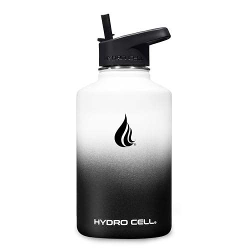 Image of HYDRO CELL Stainless Steel Insulated Water Bottle with Straw - For Cold & Hot Drinks - Metal Vacuum Flask with Screw Cap and Modern Leakproof Sport Thermos for Adults (Black /White 64oz)