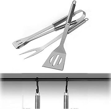 3PCS BBQ Grill Tool Set, Stainless Steel Barbecue Grilling Utensils Kit with Carry Bag, Spatula, Tongs and Fork BBQ Tool Accessories for BBQ Cooking Outdoor Camping…