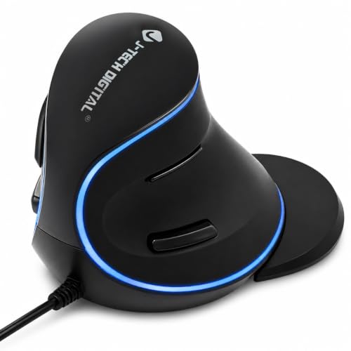 J-Tech Digital Wired Ergonomic Vertical USB Mouse with Adjustable Sensitivity (600/1000/1600 DPI), Scroll Endurance, Removable Palm Rest & Thumb Buttons [V628]
