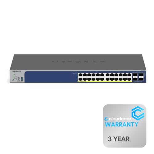 Image of NETGEAR GS728TXP 28-Port 𝐏𝐨𝐄 Gigabit /10G Stackable Smart Switch | Managed | 24 x PoE+ 195W | 2 x 10G Copper | 2 x 10G SFP+ | Cloud Care's 3 Year Warranty SupportPlus Included