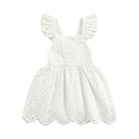 Toddler Baby Girl Dress Boho Linen Lace Baby Dress Sundress Girls Summer Clothes Outifits, White, 12-18 Months Cover