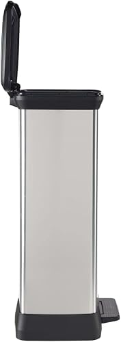 CURVER Decobin - Poubelle rectangulaire à pédale, 50L - Fermeture Douce - Aspect Métal - Pour Cuisine, Bureau, Salle de Bain - 39 x 29 x 72 cm - Gris - Recyclé, Packaging renforcé - 4