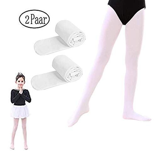 Matchwill Lot de 2 Fille Collants de Danse pour Les Enfants Collants Filles Femmes Leggings Socquettes pour Ballet Yoga Gymnastique Convertible (Blanc, S (100-120CM))