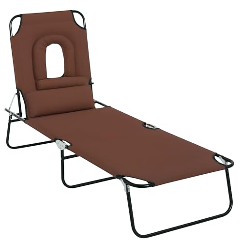 Outsunny Bain de Soleil Pliable transat inclinable 4 Positions Chaise Longue 3 Coussins fournis Marron