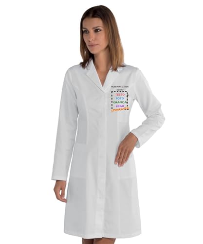 fratelliditalia.org Arztkittel für Damen, Apotheker mit versteckten Knöpfen, personalisierbar mit Ihrem Namen oder Logo, hergestellt in Italien, Weiß, L