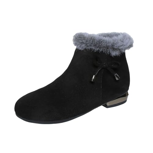 Generisch Botas de mujer retro monocolor cremallera cálido antideslizante cabeza redonda zapatos mujer zapatos de algodón 37 41, Negro , 38 EU