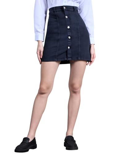 Image of Miss Chase Women's Regular High Rise Above Knee Stretchable Denim Skirt