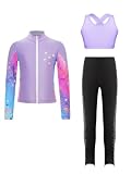 Zaldita Conjunto de ropa de patinaje artístico para niños y niñas, de manga larga, chaqueta deportiva con estrás, camiseta de tirantes y pantalones largos, para entrenamiento, gimnasia, morado, 134