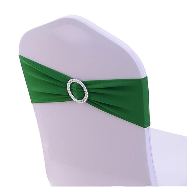 KALGHI 100PC Elastic Chair Band Poliestere Spandex Telai della sedia con anello per la decorazione della copertura della sedia della festa nuziale-verde scuro