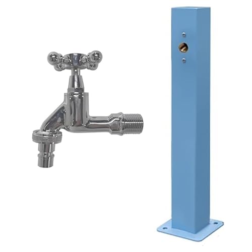 Fontaine à eau de jardin autoportante en acier inoxydable 63,5 cm avec double sortie pour utilisation en extérieur, colonne d'eau bleue