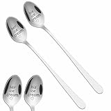 2 Pieces Ice Cream Engraved Spoons His & Hers Couple Gift Idea Anniversary Wedding Valentines Wife Husband Boyfriend Girlfriend Engagement Stainless Steel Coffee Tea Dessert Silverware