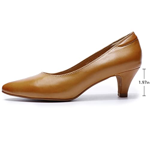 Image of Mona flying Women's Leather Pump Med Heel Pointed Toe Office Dressy Shoes