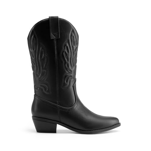 DREAM PAIRS Women's Cowboy Boots Mid Calf Cowgirl Boots Embroidery Stitched Western Boots2