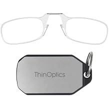 ThinOptics Keychain Case + Rectangular Reading Glasses, Clear, 44 mm + 1.5