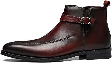 Santimon Chelsea Monk Buckle Strap Ankle Dress Leather Casual Boots Men Brown 8.5 M US | Image 2